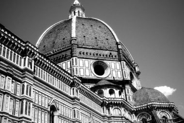 Stunning black-and-white photo of Florence Cathedral's dome, a masterpiece of architecture.